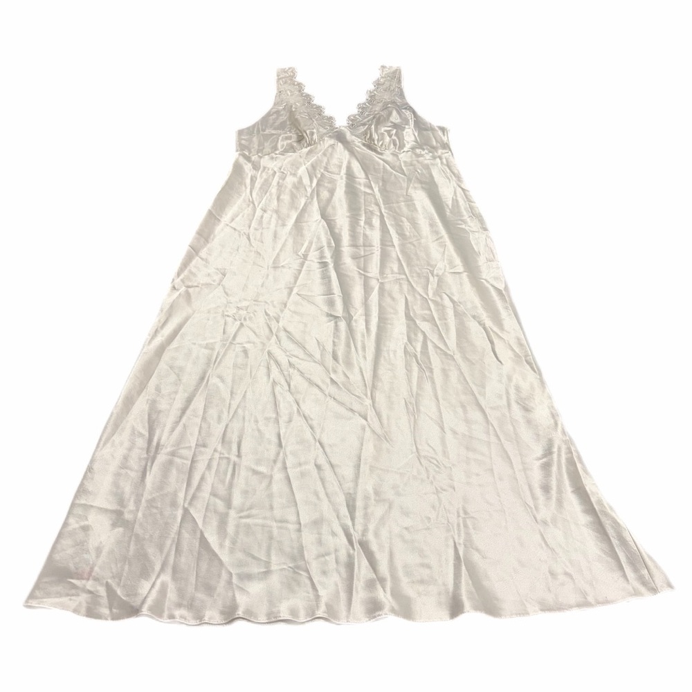 90s British Vintage St Michael Satin Lace Trim Midi Slip Dress (Ivory)Size 14/XL